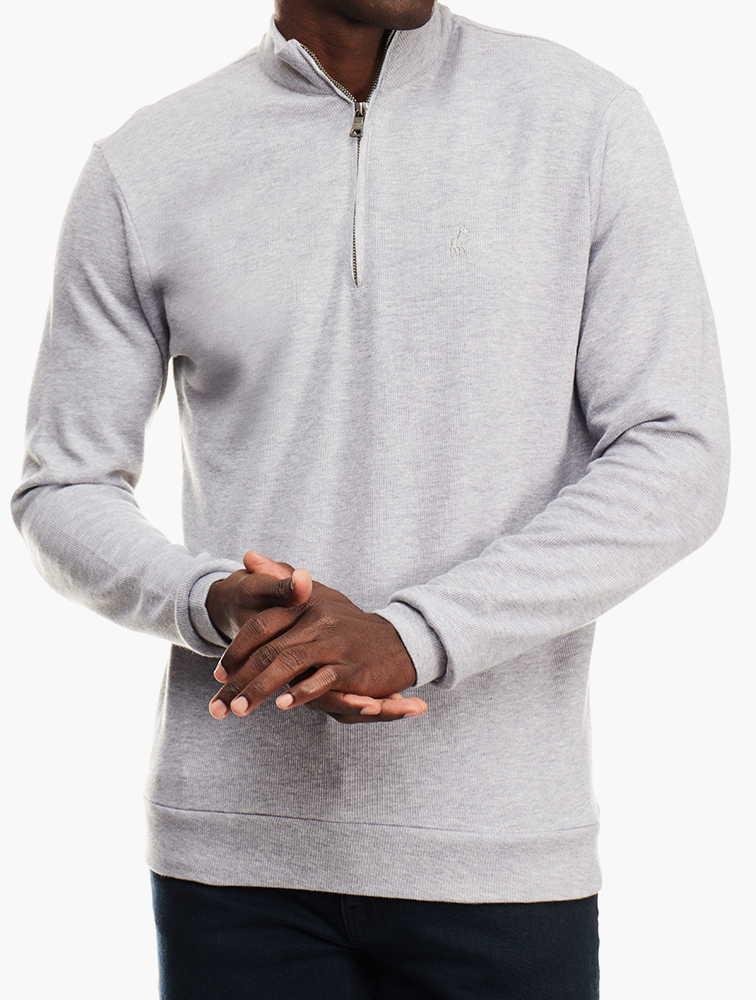 MyRunway | Shop Polo Charcoal Funnel 1/4 Zip Knitwear Top for Men